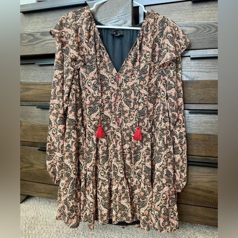 Paisley Print Dress with Red Tassels